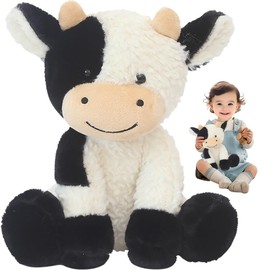Danbghyuo Cow Plush, 22 cm Cows Kawaii Cuddly, Black White Cow, Animal Cow Cuddly, Cute Cartoon Plushies, Soft, Fluffy Cow Doll for Adults, Collecting & Cuddling for Boys Girls