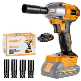 1/2 Power Impact Wrench 480N.m Impact Gun Cordless Electric Impact Driver with Battery and Charger include 17/19/20/21mm Sockets and 5 inch Extension Rod (1 xBattery)