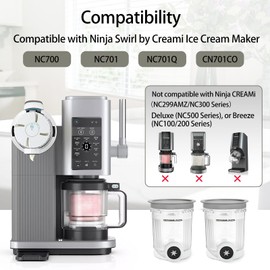 Pack of 2 Containers for Ninja Swirl by CREAMi Ice Maker NC700 Series, Ice Container Accessories Compatible with Ninja NC700 NC701UK Series Ice Cream Maker, BPA Free & Dishwasher Safe