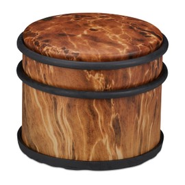 Relaxdays Door Stop, for Heavy Doors and Windows, Stainless Steel & Rubber, Wood Look, High Floor Buffer, Diameter 9.5 cm, Dark Brown, Pack of 1