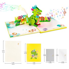 GREETING ART Dinosaur Birthday Pop-Up Card, 3D PopUp Birthday Cards, Musical Birthday Card for Boys, Girls, Kids, Music Happy Birthday Card for Women,Men