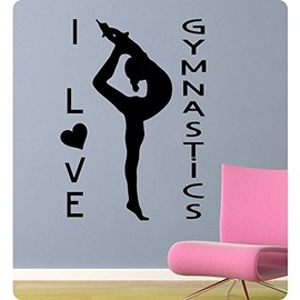 32" I Love Heart Gymnastics Wall Decal Sticker Art Mural Home Décor Tumble Flip Sport Olympics