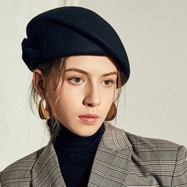 HIMESPORT Black Church Hats with Bowknot for Women Lady Elegant Wool Felt Berets Cap Ladies Stewardess Cocktail Tea Party Dress Hat