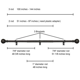 Kemmie 1" Classic Window Curtain Rod with Round Finials Simple Single Telescoping Drapery Rod, 72-144", Matted Black