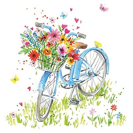 Servietten Blumen 20 Napkins Bicycle with Flower Basket Flowers Spring Summer Table Decoration 33 x 33 cm