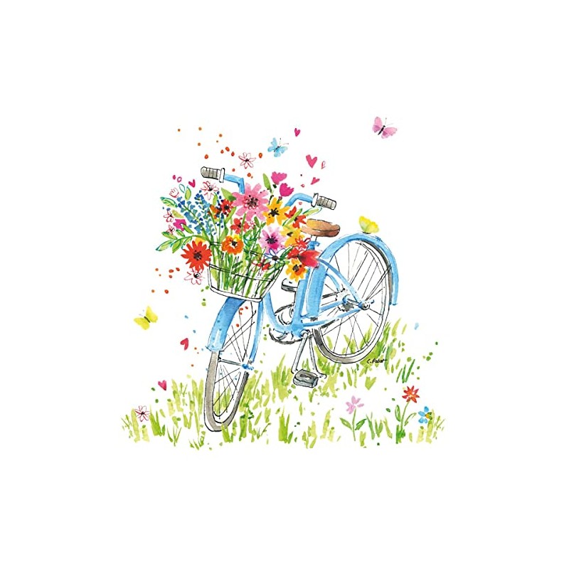 Servietten Blumen 20 Napkins Bicycle with Flower Basket Flowers Spring