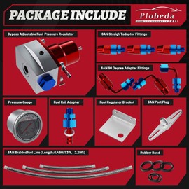 EFI Fuel Pressure Regulator Kit with Bypass Return 0-100psi Pressure Gauge 6AN Fuel Line Hose Fitting Adjustable Universal(Blue)