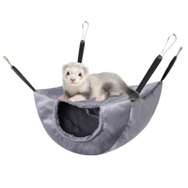 Vedem Ferret Soft Plush Bunkbed Hammock Small Animal Cage Hanging Bed Warm Hideout for Rat Chinchilla Squirrel (Medium, Grey)