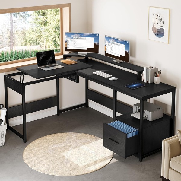 YITAHOME L Shaped Desk with Lift Top, 65" Adjustable Standing