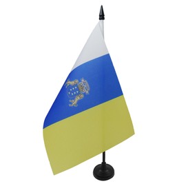 AZ FLAG CANARY ISLANDS TABLE FLAG 5'' x 8'' - SPANISH REGION OF CANARIAS DESK FLAG 21 x 14 cm - Black plastic stick and base