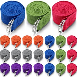Leyndo 24 Pieces Yoga Strap Stretching Pilates Exercise Adjustable Straps 6 ft Non Elastic Yoga Belt with Adjustable D Ring Buckle for Pilates Gym Workouts Fitness(Bright)