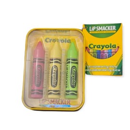Lip Smacker Crayola Crayon 3-Piece Lip Balm Tin - Moisturizing, Soothing Razzmatzz, Banana Mania, Granny Smith Apple