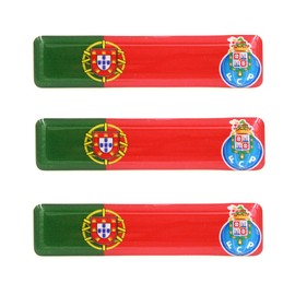 Portuguese Flag with FC Porto Emblem Resin Domed 3D Decal Car Sticker - Set of 3