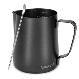 Milk Frothing Pitcher 600ml/20oz Steaming Pitchers Stainless Steel Milk Coffee Cappuccino Latte Art Barista Steam Pitchers Milk Jug Cup with Decorating Art Pen, Matte Black