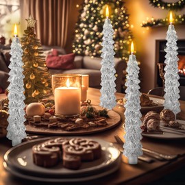 Funtery 6 Pcs Christmas Tree Candles 9.7 Inches Unscented Real Wax Christmas Tree Shaped Taper Candles for Xmas Fireplace Holiday Party Banquet Centerpiece Decorations(Silver)