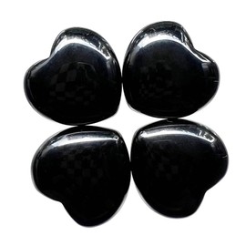 Fythesk 4Pcs Natural Gemstone Heart Palm Stone Set, Polished Carving Heart Shaped Pocket Reiki Balancing Worry Stone Mini 1”(25mm), Black Obsidian