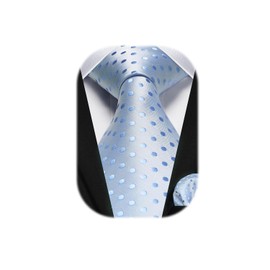 HISDERN Ties for Men Polka Dot Classic Handkerchief Formal Elegant Tie & Pocket Square Set for Wedding Party Business, Light blue 2