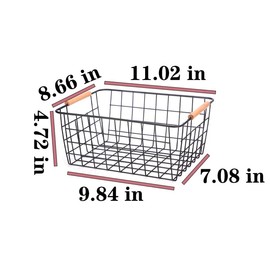 LeleCAT Wire Baskets with Wooden Handles Wire Storage Organizer Bin Baskets, Pantry, Closets, Bedrooms - Set of 2（Black）
