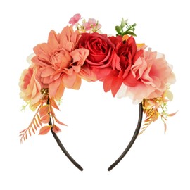 June Bloomy Women Mexican Flower Crown Headband Dia de los muertos Day of the dead Headpiece Party Costume(S-Orange Red)