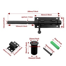 AUXBC 7.9 Inch Sliding Bolt Gate Latch, Stainless Steel Slide Barrel Bolt Latch, Heavy Duty Security Bolt Door Lock Slide Latch for Home Garden Warehouse Garage Door, Black