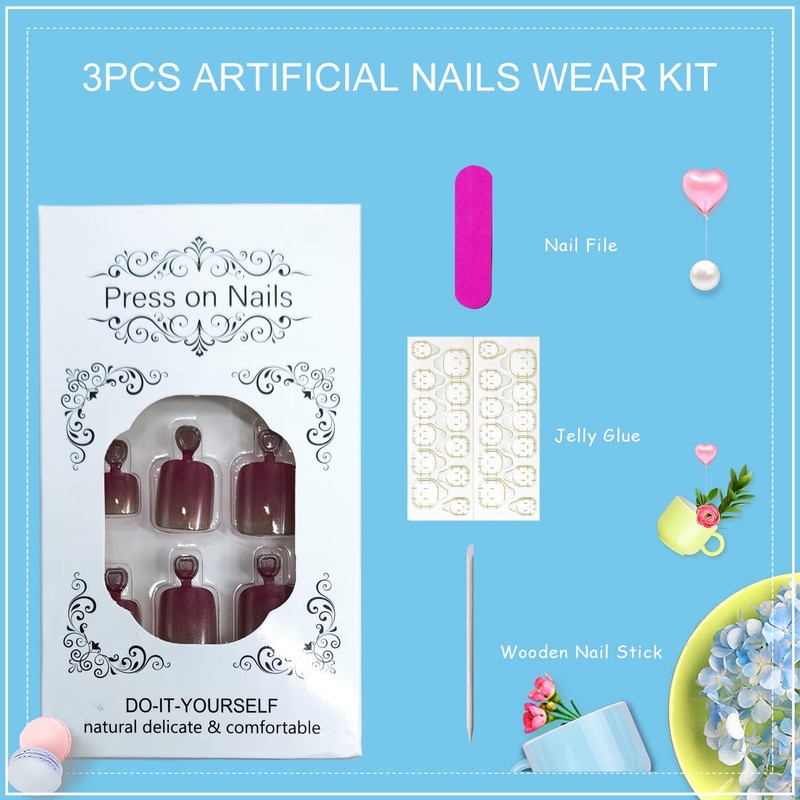 Tyuimhx Red Gradient Press on Toenails Square Fake Toe Nails