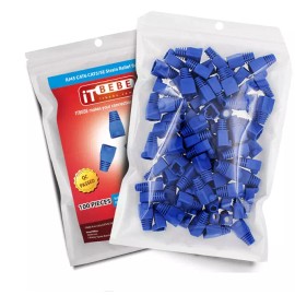 bebe RJ45 STRAIN RELIEF BOOT 100-COUNT SET FOR CAT5 CAT5E, CAT6 CONNECTORS (BLUE)