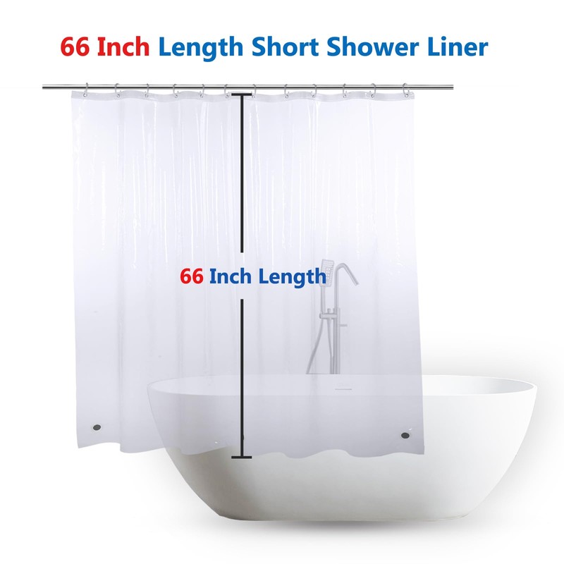 Vosign Short Shower Curtain Liner 66 Inch Length Clear Plastic