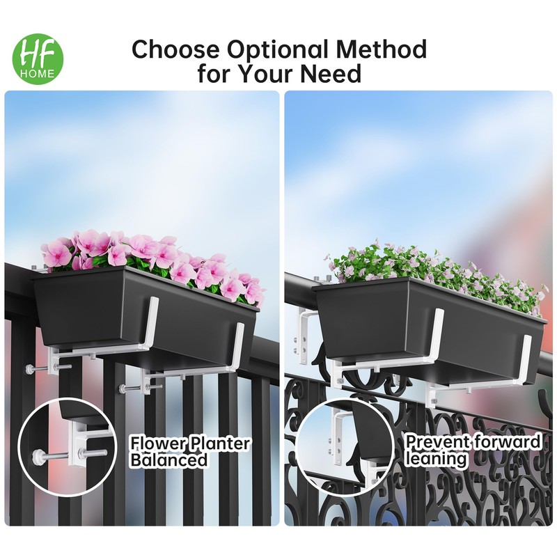 HFHOME Set of 6 Adjustable Window Planter Box Brackets, White