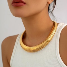 Lirgoriy Chunky Gold Chain Statement Choker Necklace for Women Cuban Link Necklace Thick Snake Chain Collar Necklace Trendy Gold Jewelry, Large, Metal, No Gemstone