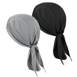 2 Pcs Durags for Men, Cooling Do Rags Sports Quick Drying Sweat Wicking Beanie Head Wrap Bandana for Men Women Running Cycling Motorcycle(Black, Light Gray)