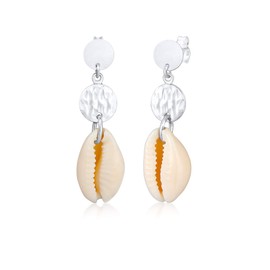 Elli Women's Pendant Earrings Kauri Shell Sea Plate in 925 Sterling Silver, Shell, None