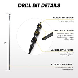 HANSHAN Flexible Installer Drill Bit 54 x 3/4×1/4-Inch Fish Bit for Pulling Wire Through Tight Spaces with Minimal Damage -1 Pack