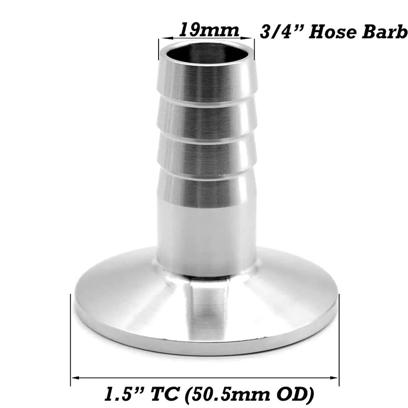 Beduan 1.5" Tri Clamp to 3/4" Barb Fitting Stainless Sanitary