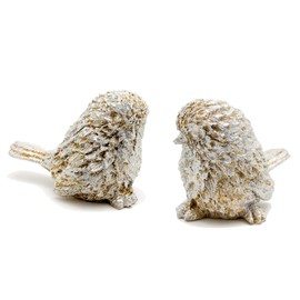Little Silver and Gold Birds Resin Figurines Set of 2 Hand-Painted with Metallic Silver and Gold Highlights for Decoration at Home, Weddings, Spring Holidays, Tabletop Centerpieces, and Fairy Gardens