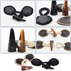 aoozleny 8 Sets PU Leather Sew-on Toggles Closures with Resin Horn Buttons Sewing Accessories for Knitwear, Windbreaker, Padded Jacket, Down Jacket, Woolen Coat