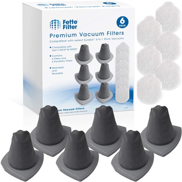 Fette Filter - Vacuum Filter Set Compatible with Eureka NES210, NES212, NES215, NES215A 3-in-1 Stick Vacuums.Compare to Part #'s N0101 & N0102 (6 Filters and 6 Pre-Motor Filters)