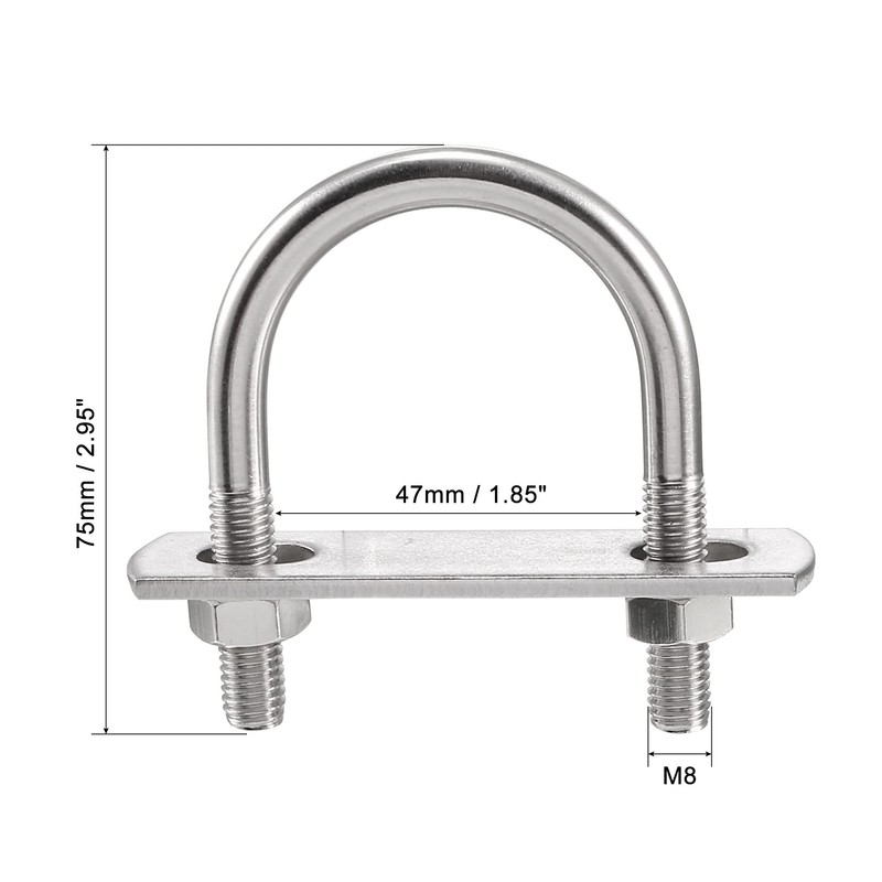 sourcing map Round U-Bolt 1.85"(47mm) Inner Width 75mm Length Steel