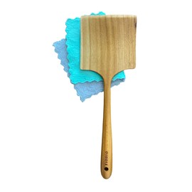 Fiodio Home Teak Wide Wooden Spatula with Microfiber Cloth - Natural Non-Stick Healthy Kitchen Utensils - Handcrafted with Comfort Grip