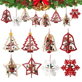 Christmas Wooden Pendants, Pack of 16 Wooden Christmas Tree Decorations, Wooden Christmas Tree Ornaments, Wooden Pendants Christmas for Gift Christmas Tree Christmas Party Decoration