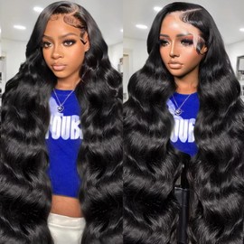 KAITHLYPO 30 Inch Body Wave Lace Front Wigs Human Hair 200 Density 13X6 Hd Transparent Front Wigs Human Hair Pre Plucked Brazilian Virgin Hair Glueless Wigs Body Wave Wigs for Women Natural Black
