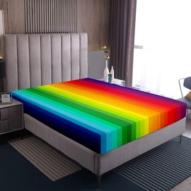 Rainbow Fitted Sheet 100% Microfiber Breathable Colorful Vertical Lines Palette Abstract Art Only Bedsheet No Pillowcases Fitted Sheets Luxury King(150x200+30cm)