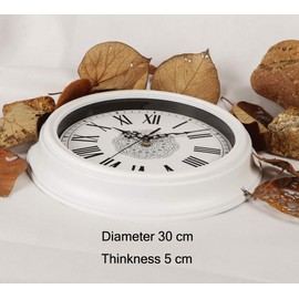 Topkey 12 Inch Wall Clock Silent Non-Ticking Vintage Roman Numerals Wall Clocks for Living Room Kitchen Bedroom Home Office (Battery Not Included) - White