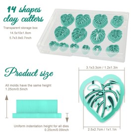 ORIGACH 14 Pcs Monstera Leaves Clay Cutters, Leaves Shape Tropical Plants Themed Polymer Clay Cutters for Earring Jewelry Making