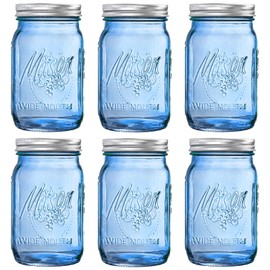 WELLIFE Blue Mason Jars 32 oz, 6 Pack wide mouth mason jars for Canning, Pickling, Food Storage, Fermenting, DIY Crafts & Decor, Glass Jar with Lid