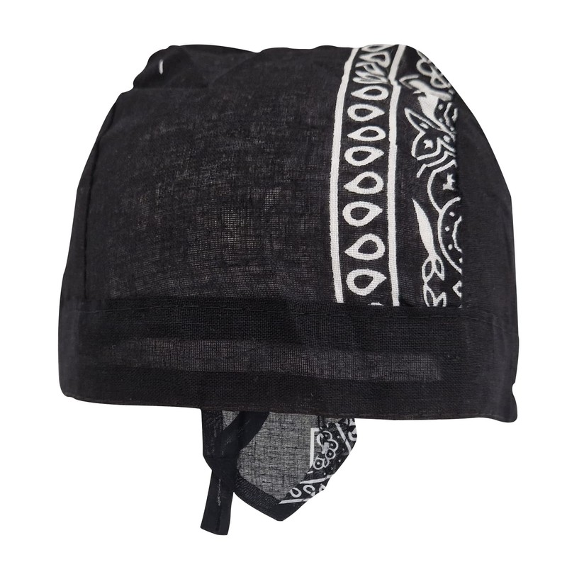 Black Paisley Zandana Tie Bandana Style Fitted Skull Cap Biker