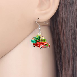 DUOWEI Acrylic Christmas Truck Tree Garland Earrings Drop Dangle Jewelry For Women Kids Teens Festival Gifts (Multicolor)