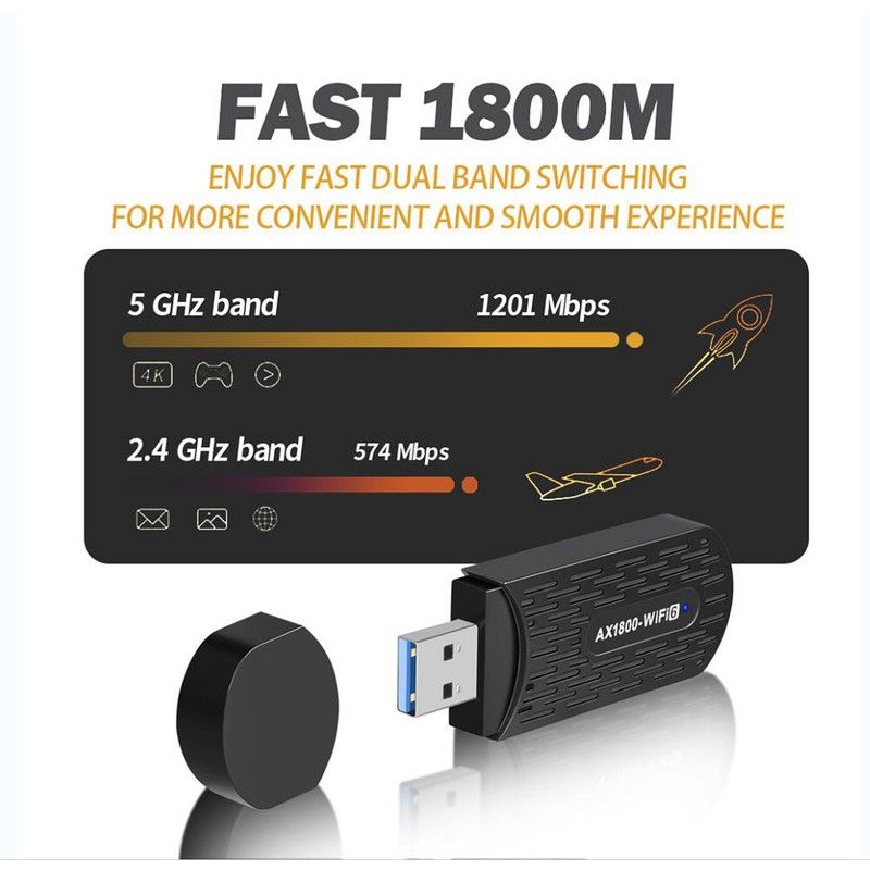 USB WiFi Adapter USB3.0 AX1800Mbps 2.4GHz 5Ghz High Gain Antenna