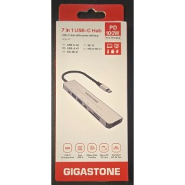Gigastone USB-C HUB, 7IN1 Type-C , PD charge 100W, 2 USB 3.0 Ports, card reader