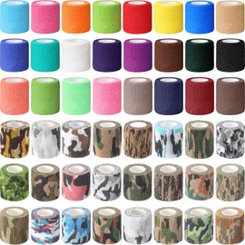Treela 48 Pack Self Adhesive Wrap Bandages Bulk, 2 Inch x 5 Yard Breathable Athletic Tape Self Adherent Cohesive Bandage Tape for Sport Injuries First Aid Tape Vet Wrap for Pet (Colorful Camo)
