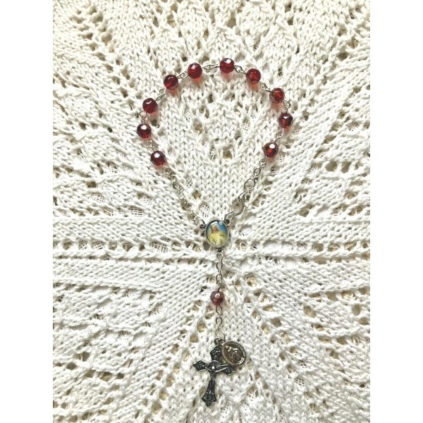 DIVINE MERCY AUTO ROSARY, Red Beads & Divine Mercy Center,